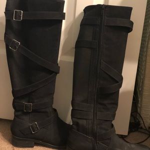 Guess Tall Black Strappy Boots 7.5